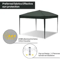 Aopunly Pavillon Faltpavillon 3x3m Grau Partyzelt UV-Schutz höhenverstellbarer mit Tragetasche, für Outdoor Garten Camping Ohne Seitenwänden