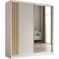 MargaretHadas24 200 cm Kleiderschrank Neli mit Lamellen und Spiegel inklusive 2 Schiebetüren Schwebetürenschrank (Farbe: weiß, weiß, Lamelle Artisan)