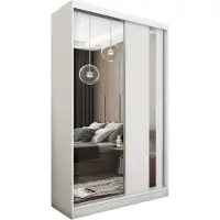 MargaretHadas24 150 cm Kleiderschrank Gabo mit Spiegel inklusive 2 Schiebetüren Schwebetürenschrank (Farbe: weiß)
