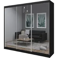 Masseno Schiebetürenschrank BELLINA 240 cm Kleiderschrank Schlafzimmer Schrank 3-türig mit Spiegel Schwarz