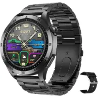Douself ET485 Smartwatch, 1,43-Zoll-HD-Bildschirm, Gesundheitsüberwachung, IP68 wasserdicht, BT5.2, mehrere Sportmodi, Stahlarmband + Silikonarmband, Schwarz