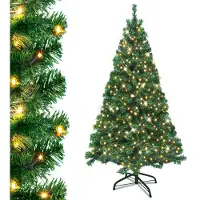 XMTECH LED 210CM Künstlicher Weihnachtsbaum Tannenbaum Grün PVC Nadeln für Weihnachten-Dekoration mit Warm Lichterkette