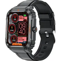 Douself ET550 Smartwatch, Sportuhr, 1,92-Zoll-Bildschirm, Fitness-Tracker, Bluetooth 5.0, mehrere Sportmodi, Lederarmband, Schwarz