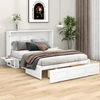 SUCCESS COURIER Schrankbett 140x200 cm Weiß Klappbett aus Kiefernholz & MDF Murphy Bettgestell mit Schublade & Regalen Platzsparemdes Verwandlungsbett Ohne Matratze