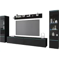 Minio , Wohnwand "VEVE 2", hängend, stehend, 4-Teilig mit LED-Beleuchtung, Schwarz Graphit Farbe