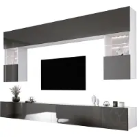 3Xeliving Wohnwand Weiß/Grau glänzend, Breite: 300 cm, Höhe: VERSTELLBAR cm, Tiefe: 42 cm