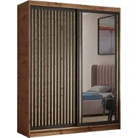 MRGROUP MR GROUP Kleiderschrank DART mit Lamellen Spiegel 120cm Schiebetüren Schwebetürenschrank Garderobe Wohnzimmer Schlafzimmer Lamelletüren schwarz, braun