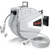 Jayseuw 20 Meter Wand Schlauchtrommel Schlauchaufroller Wasserschlauchaufroller Schlauchbox Automatik (20 m) Grau