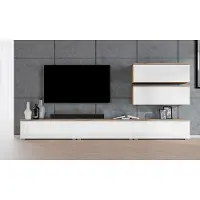 AX Living Anbauwand Loriano V Wohnwand Eiche Wotan/weiß Hochglanz 300