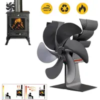 Zelurxx 6 Blade Kaminventilator, 50 bis 350°C, Ofenventilator ohne Strom, Geräuscharmer Betrieb, Rentierform, mit Griff, für Holzöfen, Kamin, Schwarz