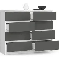 BDW , Kommode mit 8 Schubladen, 120x99x40 cm, viel Stauraum, Weiß - Grau