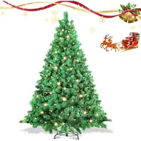 Jayseuw 210cm Künstlicher Weihnachtsbaum mit LED-Beleuchtung 400 LEDs Warmweiß inkl. Metallfuß mit 1200 Spitzen Christbaum Tannenbaum PVC Grün