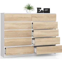 BDW Kommode, 10 Schubladen, viel Stauraum Wohnzimmer, Weiß / Eiche Sonoma