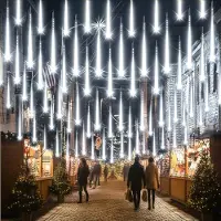 Rosikey 4M Lichterkette Weihnachten Weiß 8 Röhren LED Meteorschauer Lichterkette Regen Lichter für Weihnachtsbaum Party Hochzeit Garten Fenster Deko