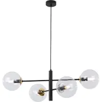 Light11 HOME Vicenza Schwarz-Gold-Hängelampe 4 Flache Klarlampen E14