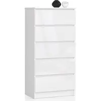 BDW Hochglanz Kommode, 5 Schubladen, Schlafzimmer, 60x121, weiß