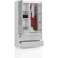 BDW Kleiderschrank 2 Türen, 4 Einlegeböden, Weiß / Grau, 180 x 90 x 51 cm