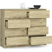 BDW , Kommode mit 8 Schubladen, 120x99x40 cm, viel Stauraum, Eiche Artisan