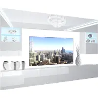 Belini Wohnwand Vollausstattung Wohnzimmer-Set Moderne Schrankwand mit LED-Beleuchtung Weiß Glänzend Anbauwand TV-Schrank Weiß Glänzend