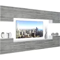 Belini Wohnwand Vollausstattung Wohnzimmer-Set Moderne Schrankwand mit LED-Beleuchtung Weiß Glänzend Anbauwand TV-Schrank Glamour Holz Matt