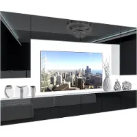 Belini Wohnwand Vollausstattung Wohnzimmer-Set Moderne Schrankwand mit LED-Beleuchtung Weiß Glänzend Anbauwand TV-Schrank Schwarz Glänzend