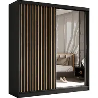 AX Living Cabinio Schwebetürenschrank Schwarz Artisan mit Spiegel 200