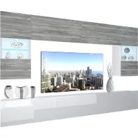 Belini Wohnwand Vollausstattung Wohnzimmer-Set Moderne Schrankwand mit LED-Beleuchtung Weiß Glänzend Anbauwand TV-Schrank Glamour Holz / Weiß Glänzend/Matt
