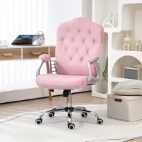 OKWISH Drehbarer Bürostuhl Arbeitsstuhl Computerstuhl mit Wippfunktion und Rollen,Chefsessel Drehstuhl Schreibtischstuhl mit einstellbare Spannungsknopf,Rosa