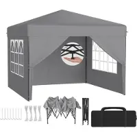 LZQ Pop-Up Pavillon 3x3 m Faltpavillon für Garten & Terrasse, Wasserdicht, UV-Schutz, Ein-Knopf-Schnellaufbau, 3-fach höhenverstellbar, Grau (mit Seitenwände)