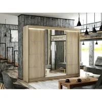 MargaretHadas24 Kleiderschrank Padwa 250 cm inklusive 3 Schiebetüren mit Spiegel Kleiderstange Garderobe Schrank Lieferung bis in die Wohnung (Farbe: Eiche sonoma und Eiche sonoma Front)