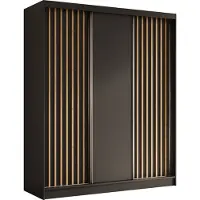 MargaretHadas24 180 cm Kleiderschrank Erika mit Lamellen ohne Spiegel inklusive 3 Schiebetüren Schwebetürenschrank (Farbe: schwarz, schwarz, Lamelle Artisan)