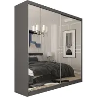 MargaretHadas24 200 cm Kleiderschrank Darix mit Spiegel inklusive 2 Schiebetüren Schwebetürenschrank (Farbe: graphit)