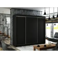 MargaretHadas24 Kleiderschrank Saturn 250 cm inklusive 3 Schiebetüren Kleiderstange Garderobe Schrank Lieferung bis in die Wohnung (Farbe: schwarz)