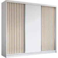 AX Living Cabinio Schwebetürenschrank Weiß – 240cm Artisan Lamellen