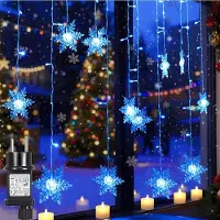 Rosikey Blau LED Lichterkette Vorhang Leuchtvorhang 1.8M Mit 8 Modi und 5 Meter Netzkabel Lichtervorhang Romantisch Licht für Weihnachten Winter Dekoration
