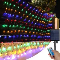 Rosikey Solar Lichterkette Außen Outdoor Led Lichternetz, 3x2M Wasserdichte Lichtervorhang Netzlicht Für Party Garten Büsche Balkon Deko, Bunt