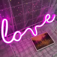 Rosikey LED Neon Schild LOVE Herz Pink 35x13cm - Romantische Wanddeko - Dual USB oder Batteriebetrieb