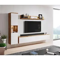 MINIO go for it , Wohnwand,"PARMA", 3-Teilig, Wohnzimmer, mit LED-Beleuchtung, Wotan / Weiß Farbe