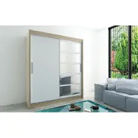 Minio Kleiderschränk 200 cm ROMA 1 Sonoma Eiche / Weiß