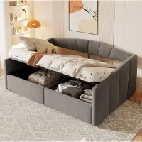 Youjia Polsterbett Sofabett 140*200 cm, Mit hydraulischer Lagerung, Mit Lattenrost und Armlehnen, Klassische Streifen, Vielseitiges Doppel