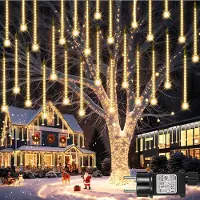 Rosikey 2.4M 192 LED Eiszapfen Lichterkette 30cm 8 Tubes Meteorschauer Lichter Weihnachtsbeleuchtung Weihnachten Party Hochzeit Dachkante Innen Deko Warmweiß