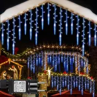 Rosikey 3.5M LED Eisregen Eiszapfen Lichterkette mit Stecker, Weihnachten Beleuchtung für Patio Garten Balkon Mauer Dachvorsprung Weihnachtsbaum Deko, Blau