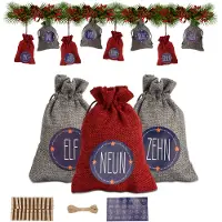 Fiqops Adventskalender zum Befüllen Weihnachten Säckchen Decor 24 Stoffbeutel Rot/Grau