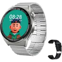 Douself ST5 MAX Multifunktions-Smartwatch, 1,45-Zoll-Touchscreen | IP67 wasserdicht | BT5.0 individuelles Zifferblatt, Bambusstahlarmband + Silikonarmband, Silber