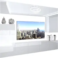 Belini Wohnwand Vollausstattung Wohnzimmer-Set Moderne Schrankwand mit LED-Beleuchtung Weiß Glänzend Anbauwand TV-Schrank Weiß Glänzend