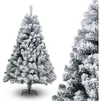 Jayseuw 150cm Künstlicher Weihnachtsbaum mit Schnee, inkl. Metallfuß mit 550 Spitzen PVC Nadeln, Christbaum Tannenbaum PVC, Weiß