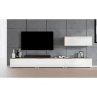 AX Living Anbauwand Loriano IV Wohnwand Eiche Wotan/weiß Hochglanz 300