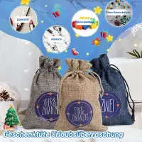 Vigevee Adventskalender zum Befüllen Weihnachten, Aufkleber, DIY Säckchen Stoffbeutel, Geschenk Bastelset, Deko Set, 24pc Set, Blau/Beige/Grau
