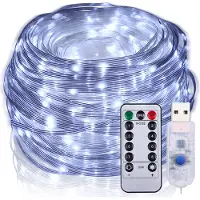 Rosikey 10M LED Lichterkette Weiß PVC IP67 Wasserdicht Innen Garten Party Weihnachten Beleuchtung Deko, 8 Modi Fernbedienung Timer USB