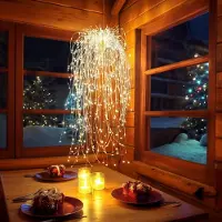 Rosikey 3er 2M 200 LED Wasserfall Lichterkette mit Strom, Timer, 8 Modi IP65 Wasserdicht dekorative Hängeleuchte Hochzeit Balkon Zimmer Wand Innen Deko
